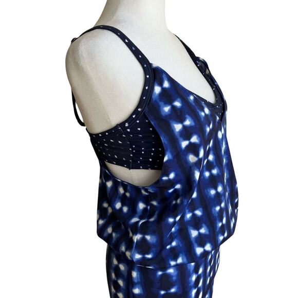 Athleta 32D/DD Mashiko Side Scrunch Blouson Tankini or Swim Dress Tie Dye Bue - Picture 5 of 16